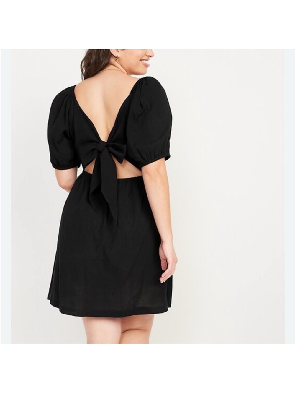 Old Navy Tie-Back Puff Sleeve Black Dress